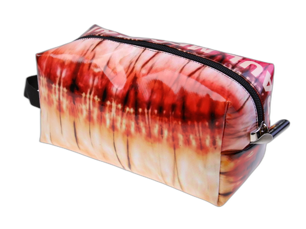 ...RED AND BEIGE BEAUTY CASE WITH TIE DYE FANTASY.