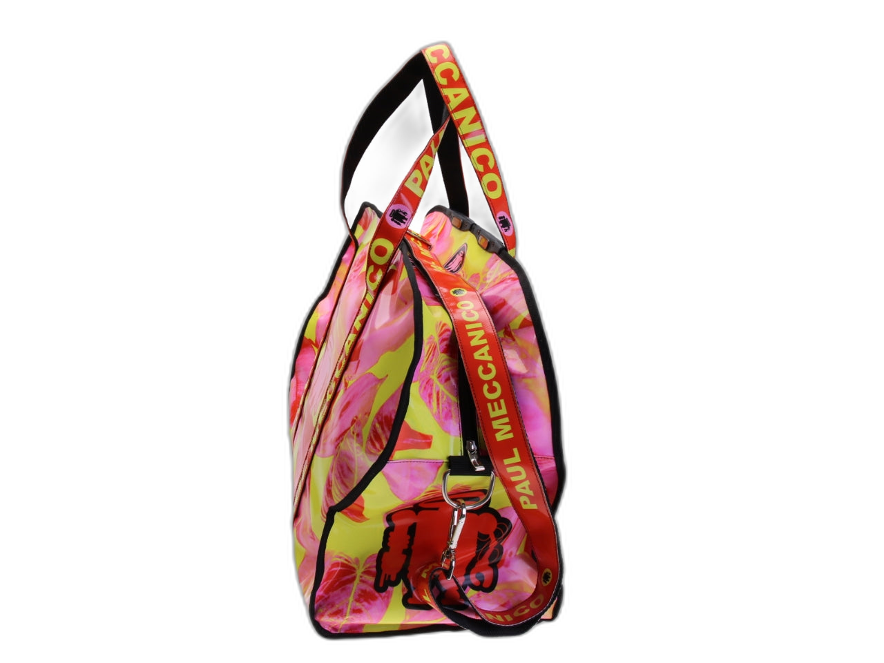 ...BORSA GRANDE DA VIAGGIO O SPORTIVA ROSA E GIALLA CON FANTASIA FLOREALE. MODELLO RAID IN TELONE DA CAMION.
