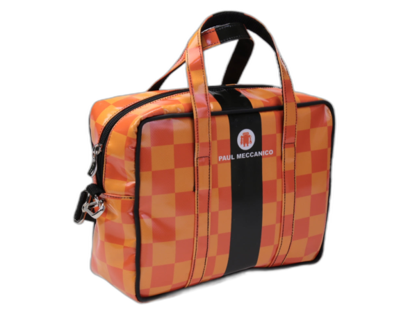 BORSA DA DONNA RETTANGOLARE ARANCIONE. MODELLO PINCA IN TELONE DA CAMION.