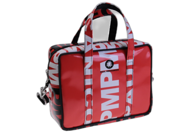 BORSA DA DONNA RETTANGOLARE ROSSA. MODELLO PINCA IN TELONE DA CAMION.