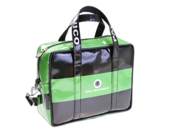 .... BORSA DA DONNA RETTANGOLARE NERA E VERDE. MODELLO PINCA IN TELONE DA CAMION.