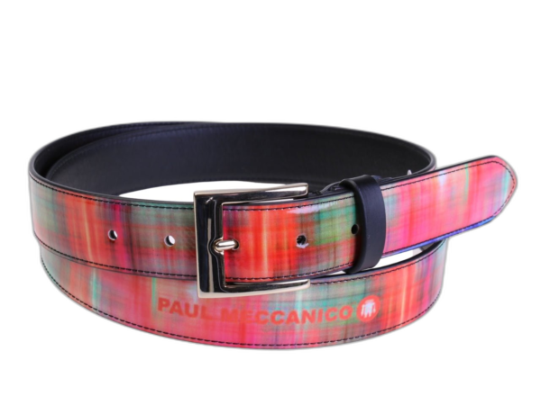 .CINTURA DA DONNA ARANCIONE CON FANTASIA TIE DYE REALIZZATA CON TELONI DI CAMION.