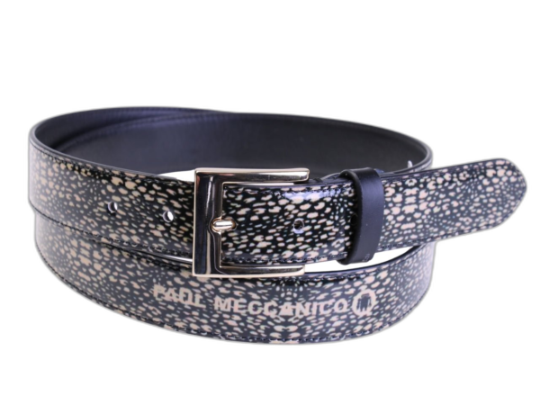 .CINTURA DA DONNA BEIGE E NERA CON FANTASIA ANIMALIER REALIZZATA CON TELONI DI CAMION.