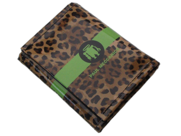 PORTAFOGLIO DONNA MARRONE E BEIGE COLORI FANTASIA ANIMALIER. MODELLO TREK REALIZZATO CON TELONI DI CAMION. - Paul Meccanico
